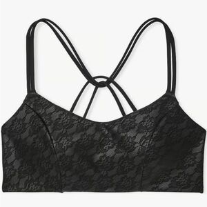 VSX Black Strappy Sports Bra Elevate Lace Suede size large Victoria’s Secret nwt